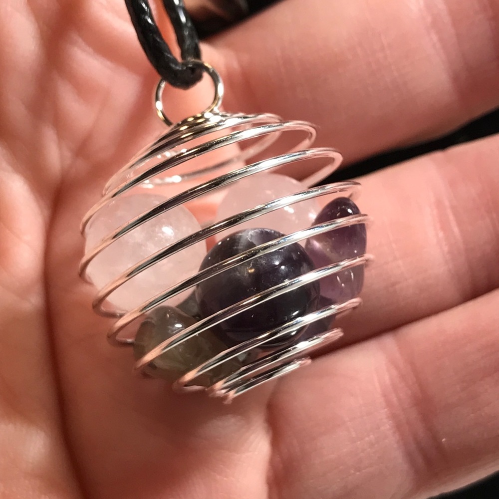 Crystal cage necklace amethyst hematite rose Quartz protection necklace